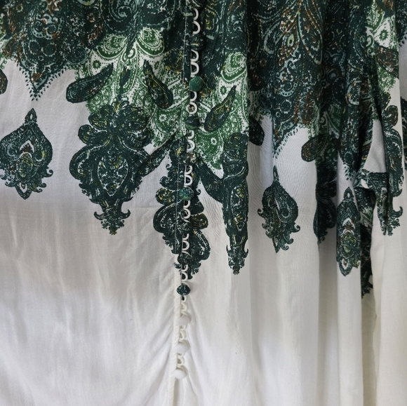 Arna York Collection Dress Womens Plus 26/28 Green White Button Up Paisley - Picture 9 of 16